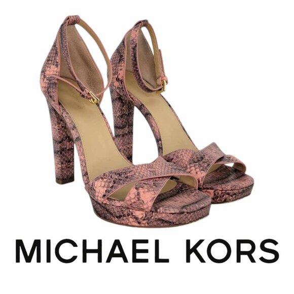 MICHAEL Michael Kors Shoes - MICHAEL Michael Kors Divia Snake Skin Embossed Platform Sandals Sz 7.5 - Pink